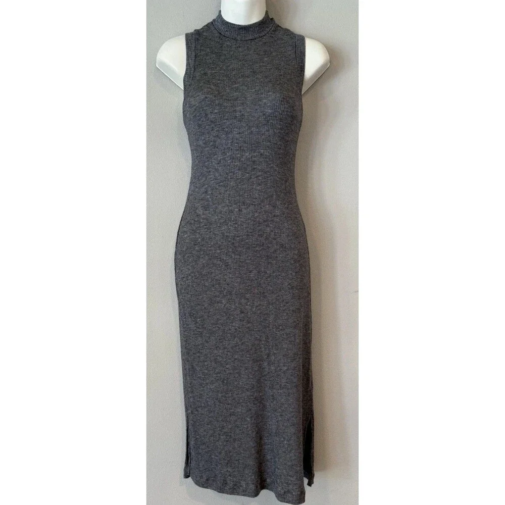 Madewell Ribbed Midi Dress Medium Heathered Gray Laine Wool Blend